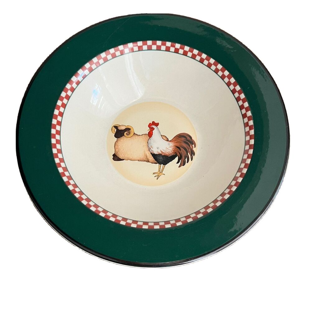 18 Henry & Company Farm Animals Checker Band Rimmed 10" Deep Large Pasta Bowl